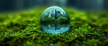 buildings in water drop surrounded by trees