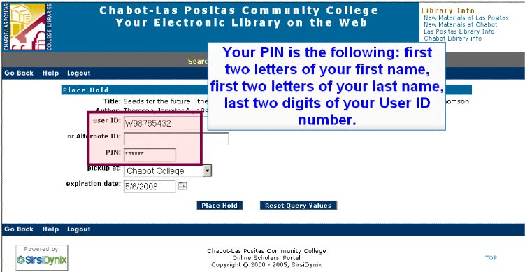 "Your PIN is the following: first two letters of your first name, first two letters of your last name, last two digits of your User ID number."