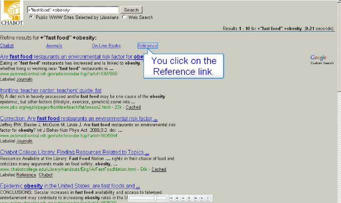 Reference is selected.  "You click on the Reference Link."